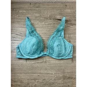 Victoria's Secret Very Sexy Unlined Plunge Bra 32C Lace Teal Mint 361691-9U6